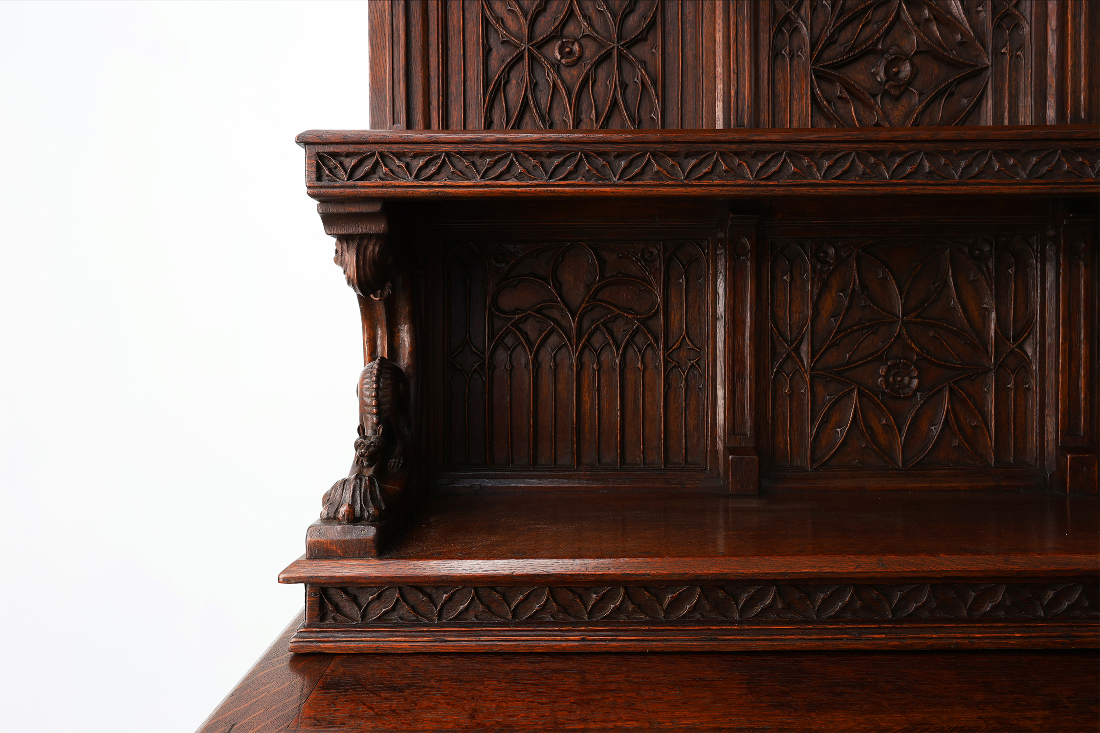Rare large early 19th century hand carved Neo-Gothic cupboard in oakthumbnail